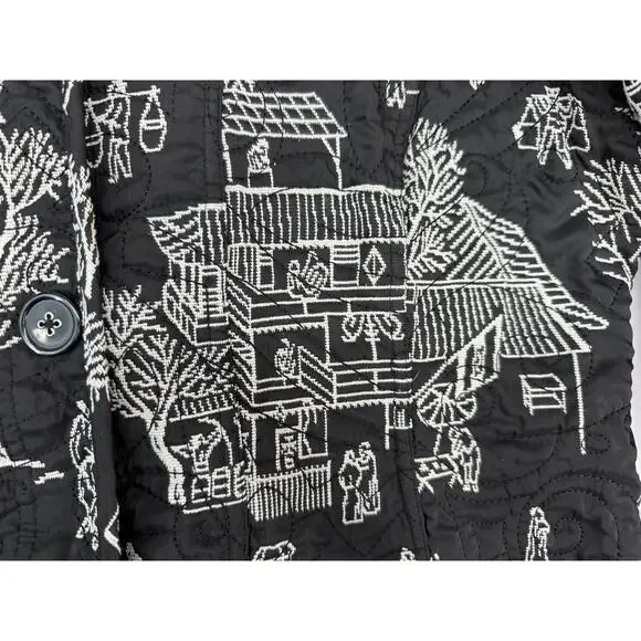 Chicos Pagoda Asian Black White Reversible Embroidered Jacket 4 XXL/20 - Picture 5 of 12